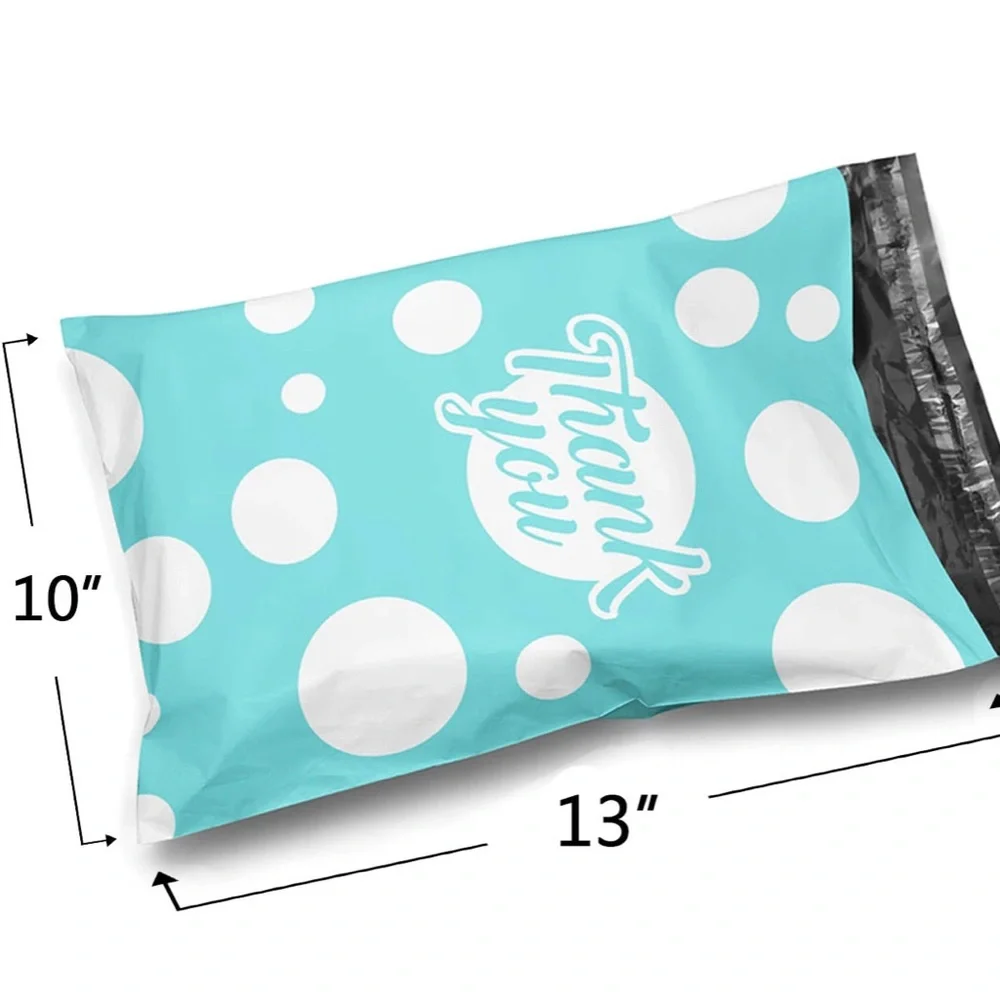 20 teal and white polka dot poly mailers 10x13